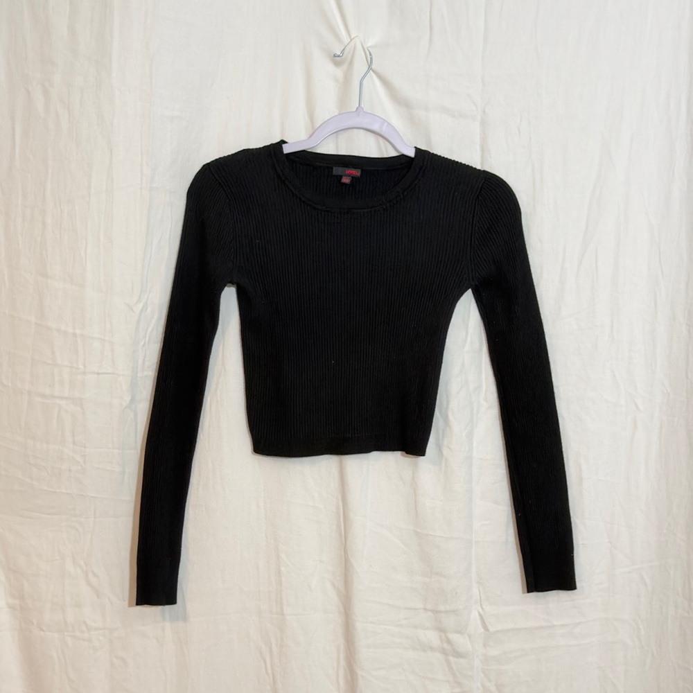 Vintage Y2K BONGO Black Ribbed Long Sleeve Crop Top Women’s Small Stretch Knit